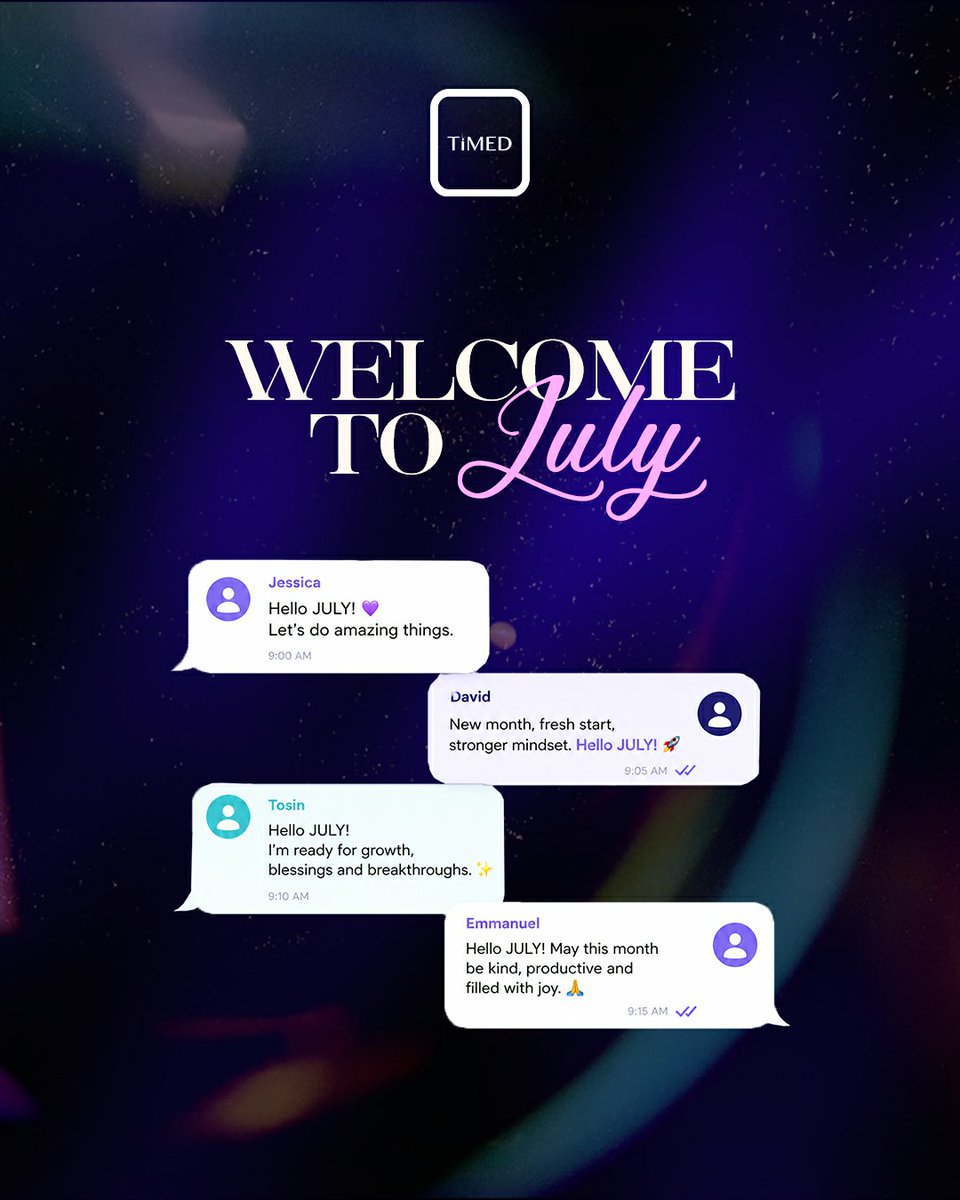 TheTimedApp's tweet photo. Welcome to July. 💜

With the new month comes a new version of you. Share it freely.

#VenezuelaLibre #BringValkoBack #timedapp #fola https://t.co/f9erYmb8w9
