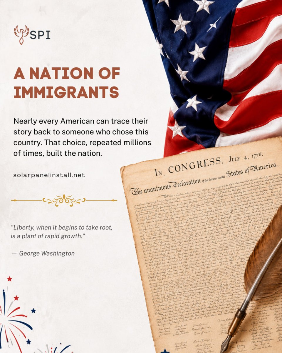solarpanelint's tweet photo. Millions of stories came together to power this country. Wishing our entire community a safe and epic 4th of July weekend from the SPI crew. 🇺🇸
#SolarPanelInstall #SPI #NationOfImmigrants #4thOfJuly #USA #CleanEnergyForAll #SolarEnergy #SolarPanels #SolarPanelInstall https://t.co/3r6WkfW3jL