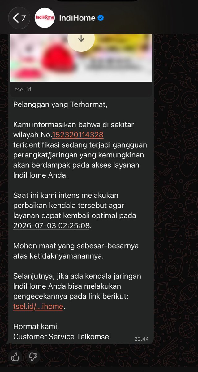 wonaiwoo's tweet photo. @IndiHomeCare PLIS RESPON

ini indihome dari kemarin bilang gangguan, katanya cuma sampe jam 2 malem. Sampe sekarang belum bener juga. Tanggung jawab lah, kasih kejelasan. https://t.co/3t97MKddZo