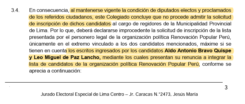 DanielSaC007's tweet photo. #LOULTIMO
En una nueva resolución, el JEE de Lima Centro deja sin efecto las candidaturas de Aldo Bravo y Leo de Paz.
Se reitera que la candidatura de RLA continúa siendo IMPROCEDENTE. https://t.co/TdeCrblrmT