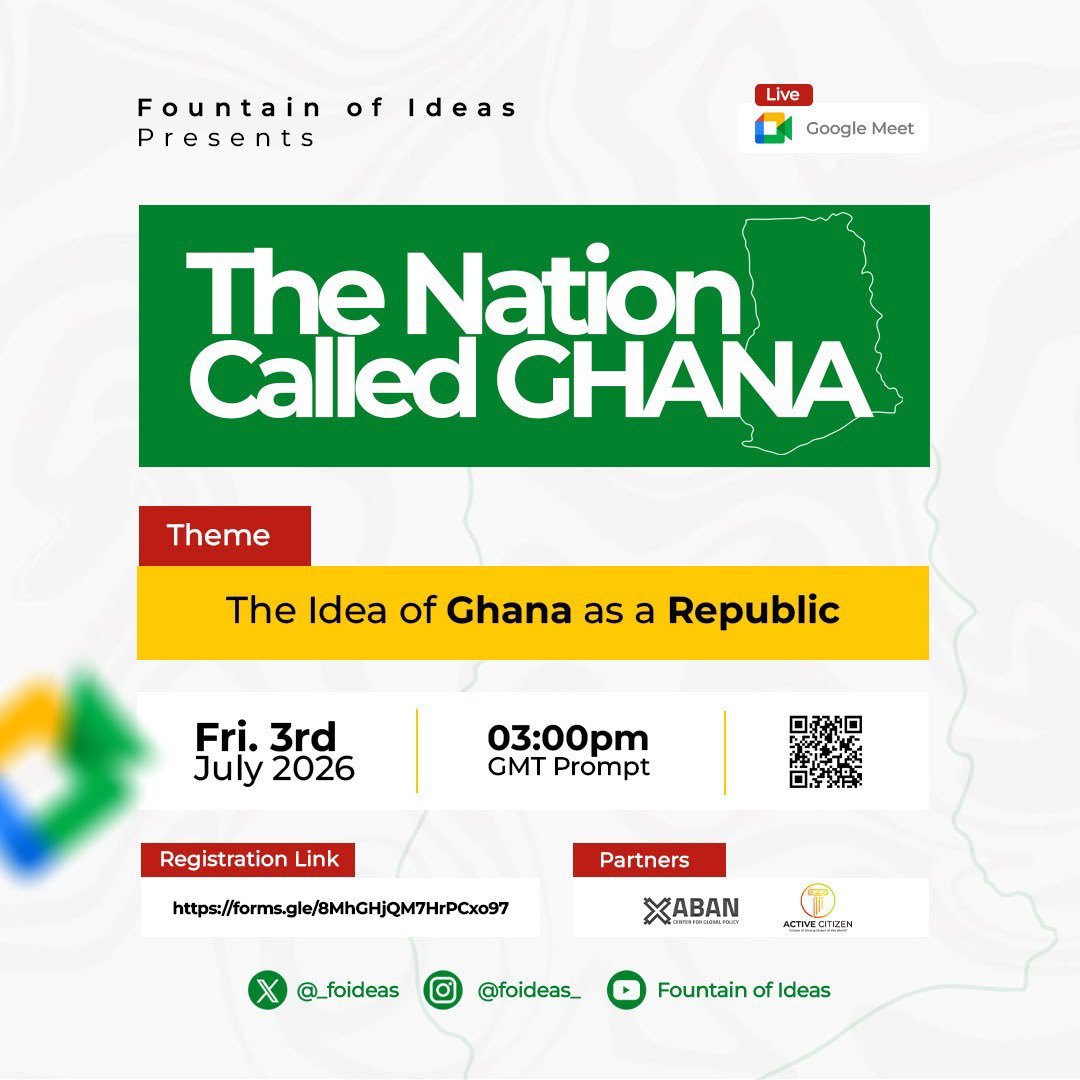 AbanGlobal's tweet photo. We’re happy to partner with @_foideas for THE NATION CALLED GHANA.

This is an opportunity to have an open dialogue about Ghana as a Republic and what needs to improve. 

Join us today by registering via the link: https://t.co/V7bUzeKYd0

#ABAN https://t.co/fFnSmsFwo1