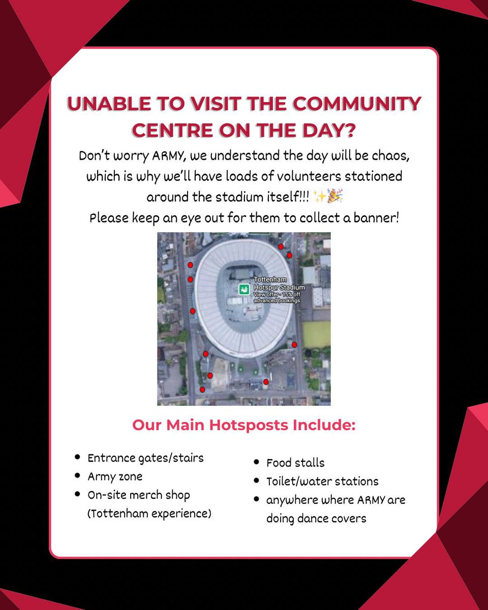 intothesunproj's tweet photo. Our Day 2 ‘Into the Sun’ Banner collection point is officially confirmed!! 

📍 Tottenham Communry Sports Centre Cafe/Bar
701-703 High Road, London N17 8AD

More info in on our instagram post so check it out (Twitter doesn’t allow a lot of words 😭)

#bts #btsarmy #btslondon https://t.co/w4goMD2sO5