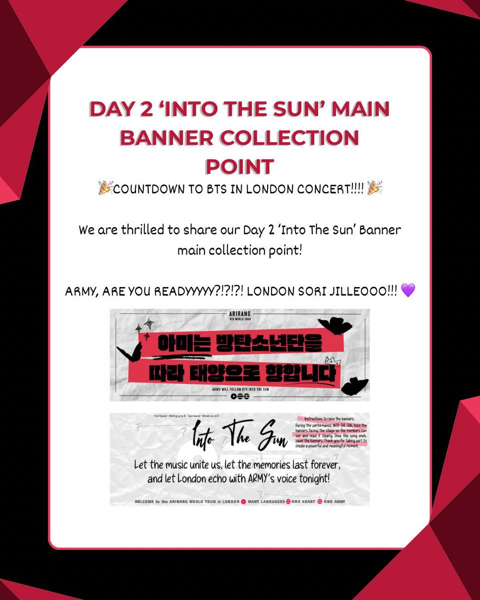 intothesunproj's tweet photo. Our Day 2 ‘Into the Sun’ Banner collection point is officially confirmed!! 

📍 Tottenham Communry Sports Centre Cafe/Bar
701-703 High Road, London N17 8AD

More info in on our instagram post so check it out (Twitter doesn’t allow a lot of words 😭)

#bts #btsarmy #btslondon https://t.co/w4goMD2sO5