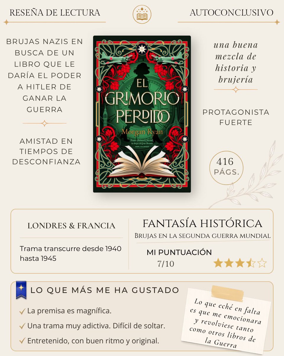 xulieta's tweet photo. 📖 Reseña sin spoilers | El grimorio perdido | Fantasía + ficción histórica
✍️ Morgan Ryan | 📝 Autoconclusivo
📚 @Stefano_Books 

Una trama original, ágil y superadictiva que me ha absorbido por completo. 
Reseña completa 👇

https://t.co/oenPENyGdk https://t.co/ytv13CwwA0