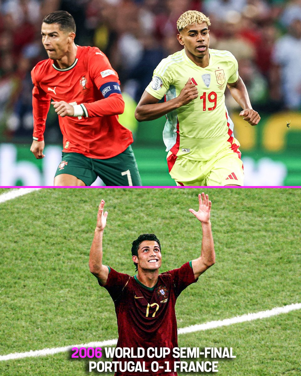 footballontnt's tweet photo. Cristiano Ronaldo was playing in World Cup semi-finals before Lamine Yamal even existed... The two will face off on the biggest stage on Monday 👀 https://t.co/eZZPGdmwzW