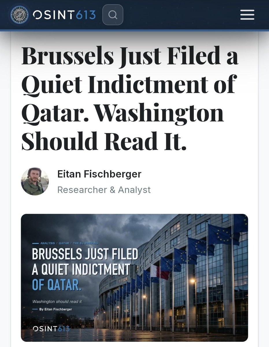 EFischberger's tweet photo. The EU Parliament's internal research body just quietly filed a damning assessment of Qatari foreign policy. I cover it in full for @Osint613:

It describes Qatar as an authoritarian rentier state that uses Al Jazeera as a bargaining chip and treats energy exports as a political weapon. Its energy minister has twice threatened to cut off EU gas supplies over a sustainability law he didn't like.

And while Qatar hosts the largest US base in the region and leans on Washington for its own security, it's been building parallel military ties with Moscow and Beijing at the same time. Russian arms contracts since 2017. A new Qatar-Russia defense hotline signed this week. Chinese ballistic missile systems and Huawei running the country's 5G network.

Doha wants the protection of a major non-NATO ally and the freedom to hedge with America's chief adversaries at the same time.

So far, it's paid no price for it.