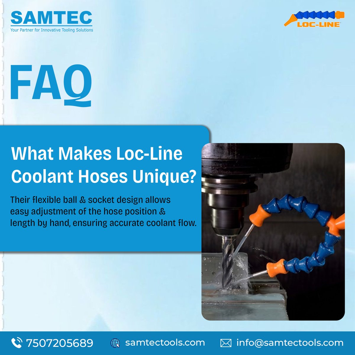 SamtecTool's tweet photo. The right coolant flow can make a significant difference in machining performance.
#SAMTEC #CoolantHoses #CNCMachining #Manufacturing #Metalworking #IndustrialSolutions #Machining #Engineering #PrecisionMachining #Tooling https://t.co/FMLFkYS0GR