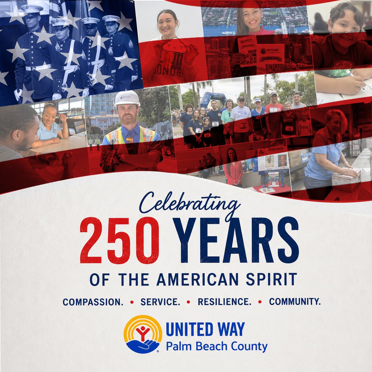 unitedwaypbc's tweet photo. As America celebrates 250 years of independence, we honor the values that unite us and strengthen our communities. For nearly a century, UWPBC has proudly served Palm Beach County, creating opportunities and helping build a brighter future for all. Happy 250th Birthday, America! https://t.co/hv73qQIOzA