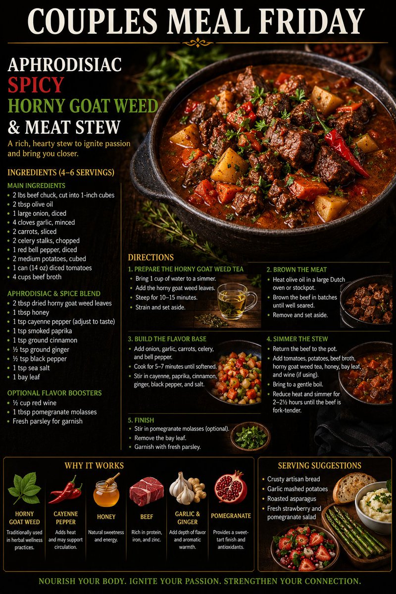 BDXR_'s tweet photo. #CouplesMealFriday #AphrodisiacRecipe #DateNightDinner #RomanticDinner #CouplesGoals #RelationshipGoals #LoveAndRelationships #HealthyRelationships #IntimacyMatters #RomanticMeals #ComfortFood #BeefStew #HomeCooking #Foodie #FoodLover #DinnerIdeas #RecipeOfTheDay #CookingTok #FoodTok #SpicyFood #Honey #Pomegranate #GarlicAndGinger #ProteinPacked #FlavorfulFood #CouplesConnection #RelationshipWellness #BlackDiamondXRated #BDXR #FYP 🔥❤️🍲