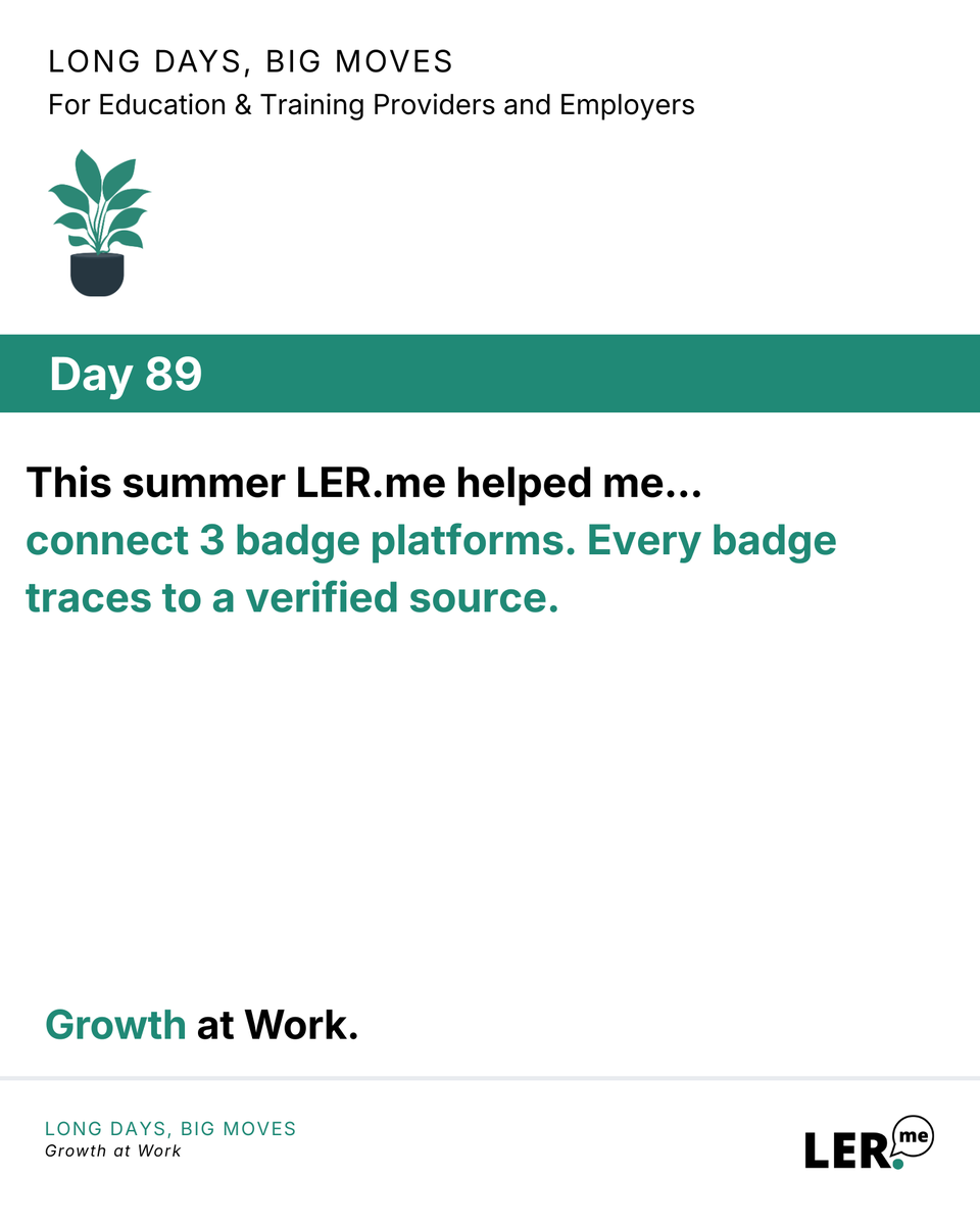 LER_me_'s tweet photo. This summer https://t.co/McvDm9wLuw helped me... 
connect 3 badge platforms. Every badge traces to a verified source. 
 
Growth at Work. 

https://t.co/LbSFzdMzpk 
#SkillsBadge #Credentials #Learning https://t.co/f9z0W0suVp