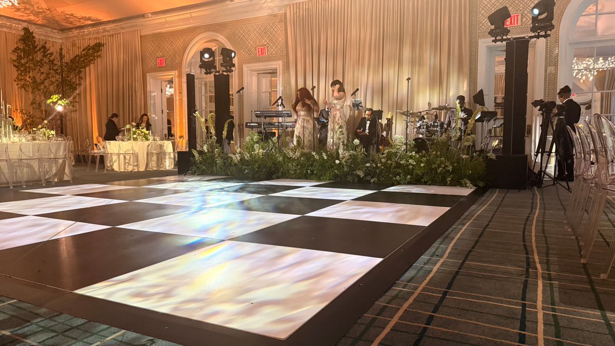 WeddingLighting's tweet photo. Band's warmed up. Floor's lit. Greenery framing the stage. This room is about 60 seconds from becoming the best night of someone's life. https://t.co/MR0Vvx1tNA