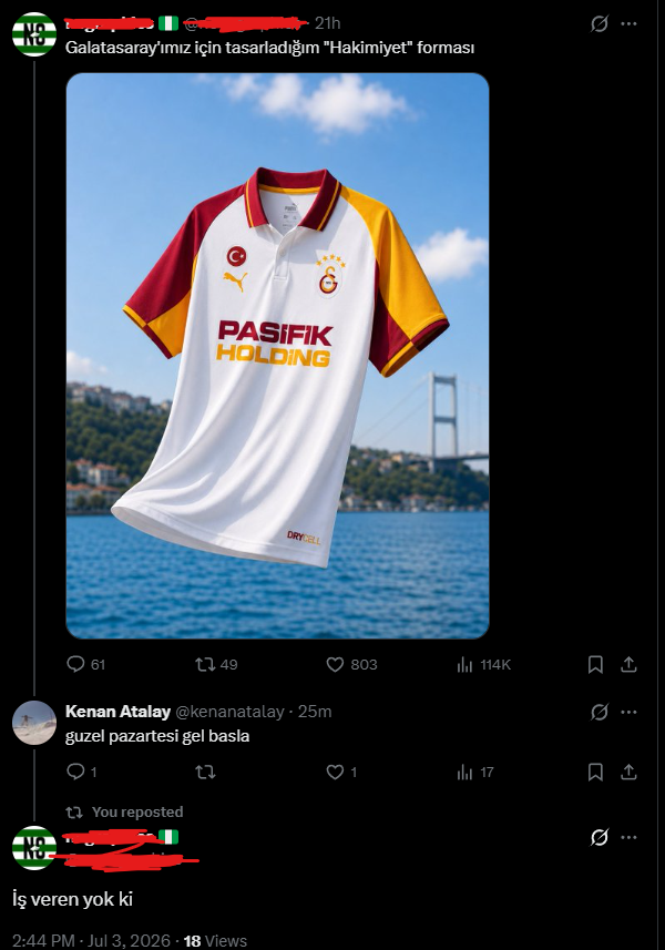 kenanatalay's tweet photo. x'te su an en cok sinirimi bozan konu ne politika ne futbol. forma tasarlayip kendini dunyanin en kreatif insani sanan tipler. isi profesyonelce yapan insanlara karsi en azindan saygisizlik ama onlara cok kizmiyorum, farkli bakis olabilir ama cevap veren yalakalar daha beter. https://t.co/zwfu5GIWMN