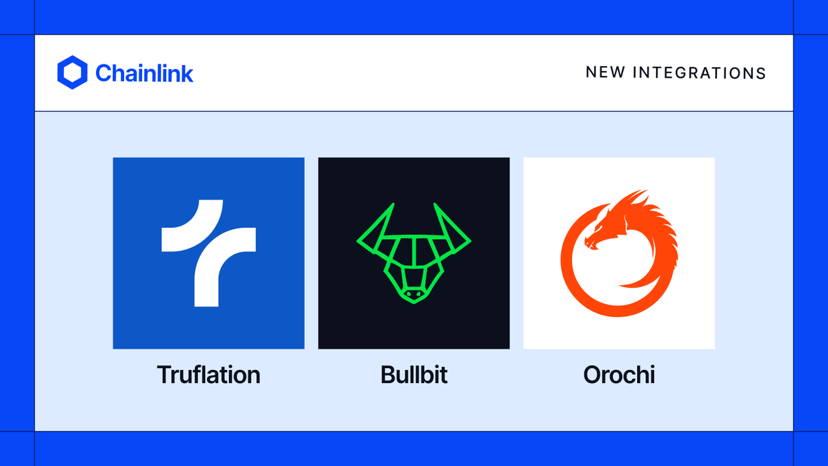 chainlink's tweet photo. TODAY: New Chainlink integrations ↓

• @truflation: DataLink to unlock the distribution of inflation &amp; macro data across chains
• @BullbitDEXHQ: Data Streams to power markets on its perps exchange
• @OrochiNetwork: CCIP to enable cross-chain transfers of ON

LINK everything. https://t.co/K6rGlTllG0