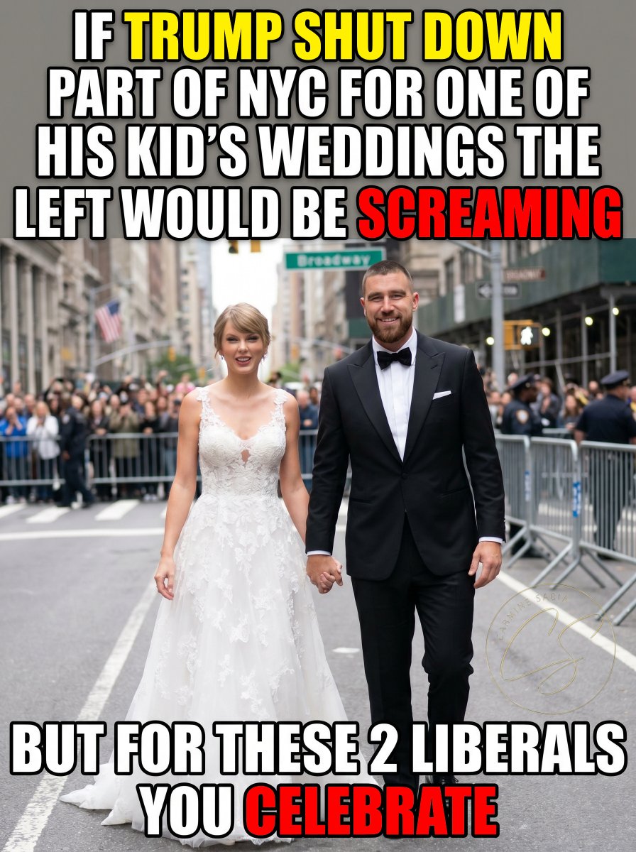 CarmineSabia's tweet photo. If Trump Shut Down Part of NYC For One Of His Kid's Weddings The Left Would Be Screaming.

But For These 2 Liberals They Celebrate. https://t.co/e5ORdDoCaE