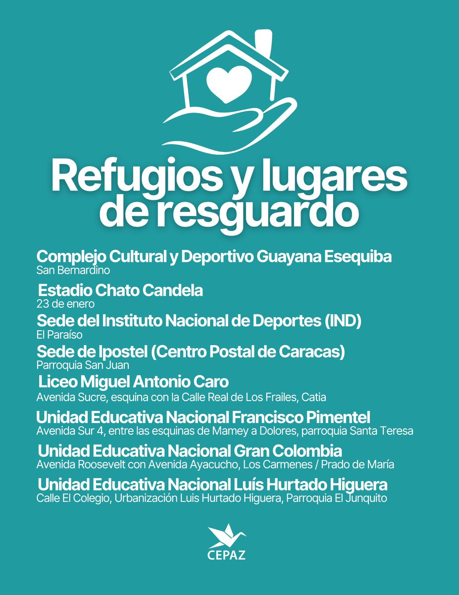 _CEPAZ's tweet photo. Los refugios habilitados después de una catástrofe están diseñados para ser estrictamente temporales. Su único propósito es ofrecer protección inmediata, techo y estabilización en los días o semanas posteriores al desastre, mientras se supera la fase inicial.  

La permanencia de las personas vulnerables en refugio prolongado se convierte en una crisis secundaria. Extender el funcionamiento de estos espacios masivos incrementa los riesgos sanitarios, de seguridad y el desgaste emocional. Por ello, exigimos que se planifique una transición rápida hacia soluciones de vivienda definitivas y seguras en #Venezuela, evitando que la provisionalidad se vuelva indefinida.
