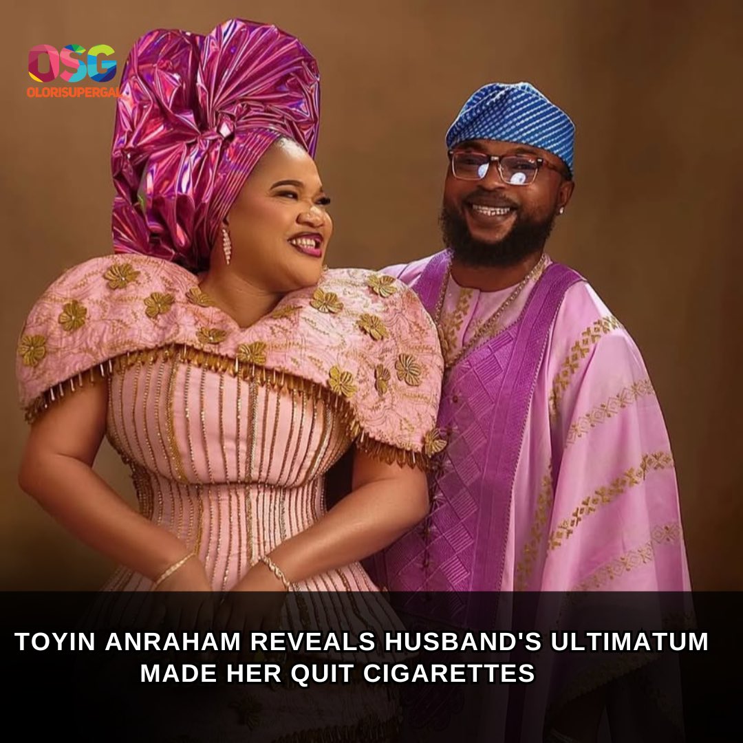 OloriSupergal's tweet photo. Nigerian actress and filmmaker, Toyin Abraham Ajeyemi has revealed that her husband, Kolawole Ajeyemi, played a major role in helping her quit smoking cigarettes, saying his firm stance during and after her pregnancy changed her lifestyle.

Speaking on the Morayo Show, the 43-year-old actress described Kolawole Ajeyemi as a supportive partner who has positively influenced her life.

She explained that the turning point came when she became pregnant with their child.
The actress said her husband reinforced his position after she gave birth when he saw her smoking during an outing.

Read more on https://t.co/auz6ouL8AN

Source: @themorayoshow 

#OloriSuperGal #OSGMedia