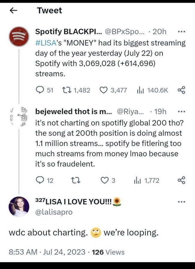 mimil4over's tweet photo. this was how money did 1b btw lisa fandom started to bot the song in alternative days https://t.co/6V0ypQwIwF