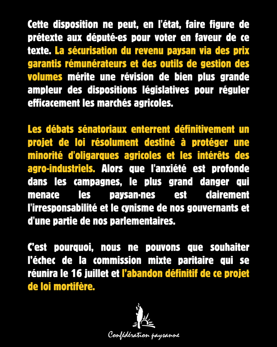 ConfPaysanne's tweet photo. 🚨😡 #PJLUA : le @Senat, complice de l'agrobusiness, enterre l'intérêt général ! 
📝Notre communiqué de presse 👇
https://t.co/UBYzIXzqM7 https://t.co/5JziVkIwmn