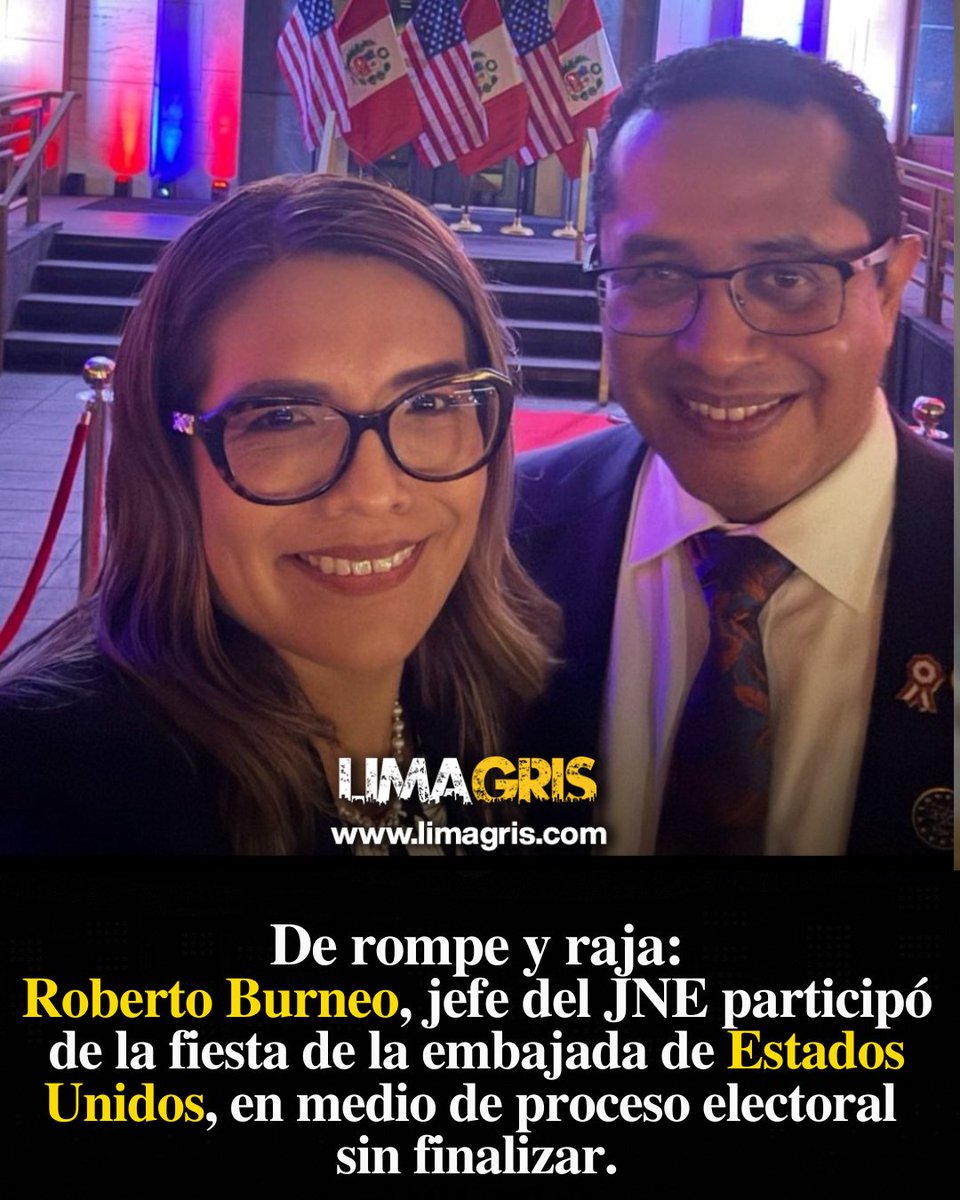 Limagris's tweet photo. Presidente del Jurado Nacional de Elecciones participó de la fiesta de la embajada de Estados Unidos, en medio de cuestionamientos al embajador Bernie Navarro, por presunta injerencia política en elecciones presidenciales.
@JNE_Peru @BernieNavarro7 @USEMBASSYPERU https://t.co/jHzekJQTeI