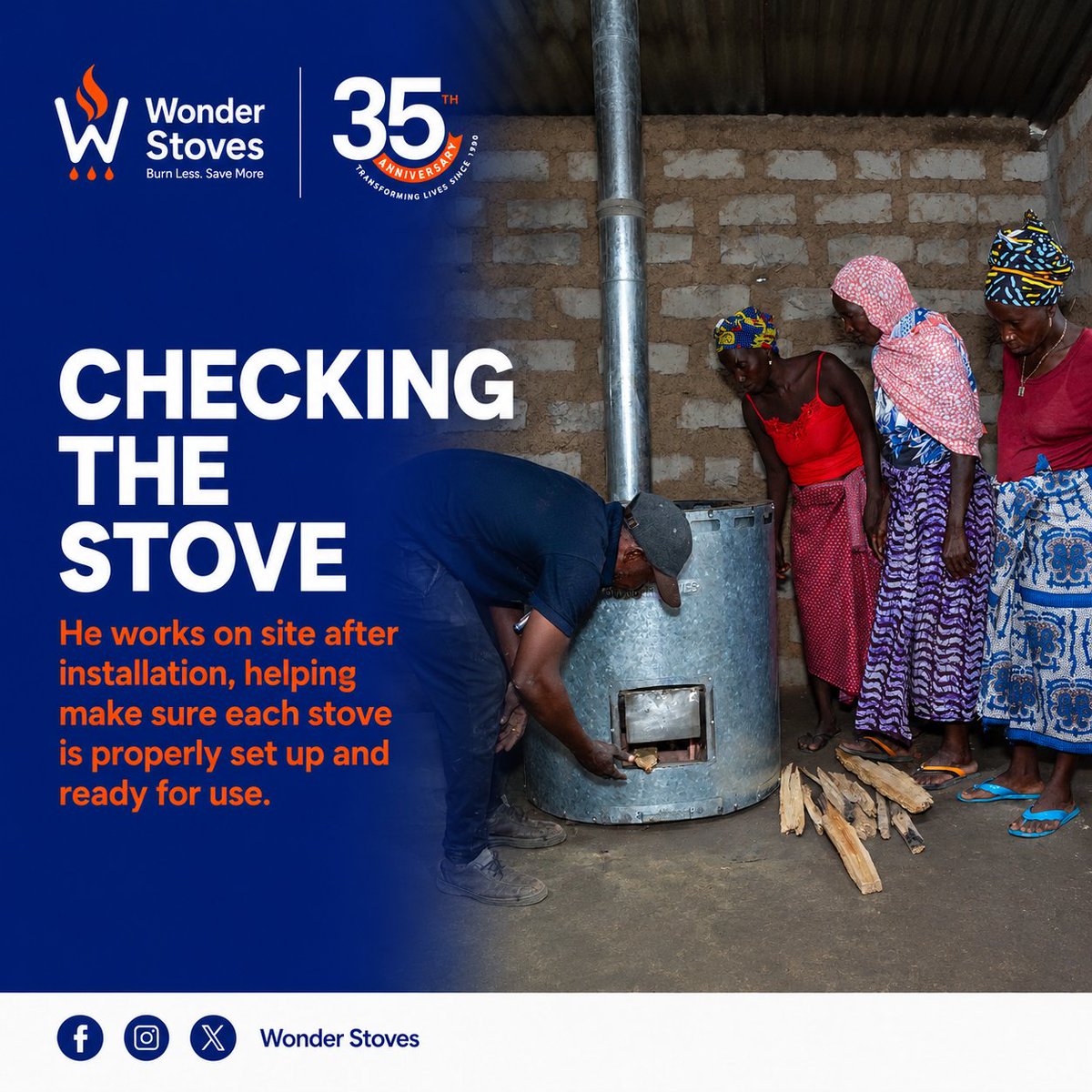 wonderstoves's tweet photo. 👷🏾‍♂️ Behind every Wonder Institutional Stove is a team making it work where it matters most.

Musa, our Installation Team Lead, drives setups, handling everything from chimney installation to training cooks on fuel efficiency and safety.

Real clean cooking impact on the ground. https://t.co/mtXoGMwfo0