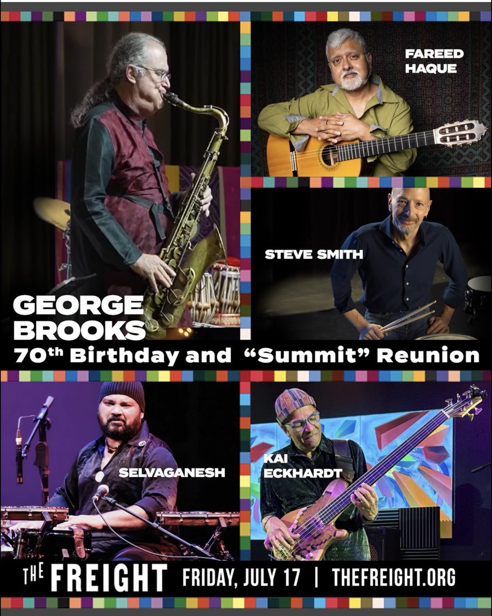 stevesmithdrums's tweet photo. July 17 George Brooks 70th Birthday and SUMMIT Reunion with Selvaganesh. #TheFreight #Berkeley CA https://t.co/6l0Ape6Tku