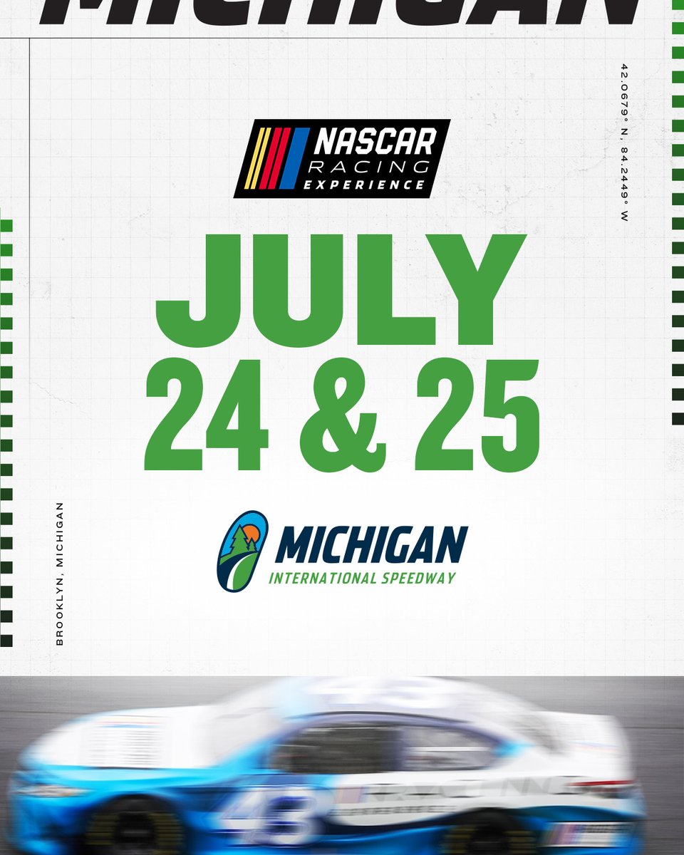 MISpeedway's tweet photo. Drive a NASCAR race car or ride along at Michigan International Speedway on July 24 &amp; 25! Experiences start at just $157.99 and these spots go FAST! 

Book now ➡️ https://t.co/akas5axlI5 https://t.co/E2Ide8B2ot