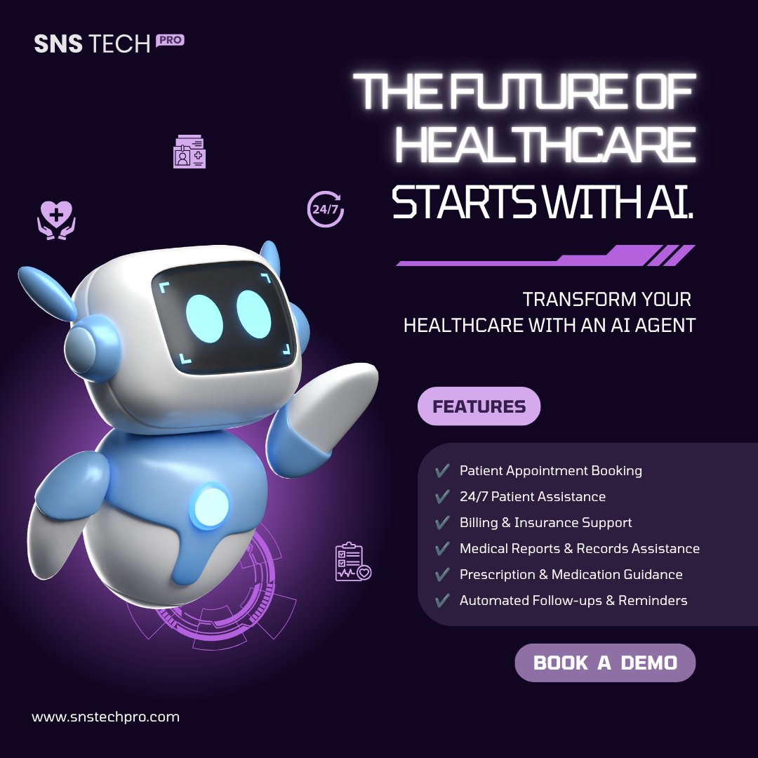 SearchnScore's tweet photo. The future of healthcare starts with #AI.

Our AI Healthcare Agent helps hospitals automate appointments, patient support, billing queries, prescription assistance &amp; follow-ups — 24/7.

Book a demo: https://t.co/6PAgYJLh8n

#AIAgent #HealthcareAI #Hospital #Automation #SNSTechPro https://t.co/pQEfGqFtot