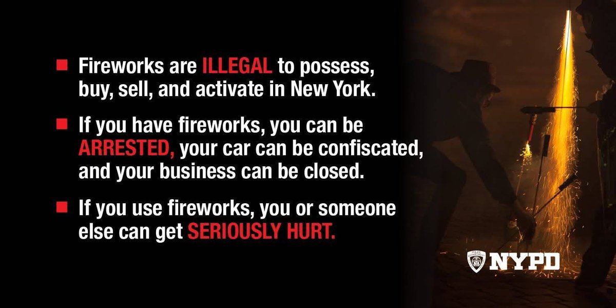 NYPD83Pct's tweet photo. Fireworks are illegal.

If you see something dangerous, call 911.

To anonymously report the Use, Delivery, or Sale of Fireworks; call 311. https://t.co/Tarqu7pKq3