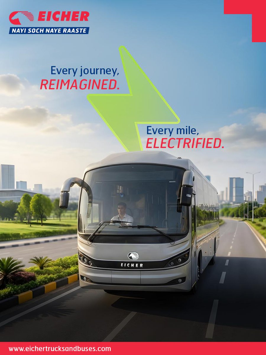 ETBIndia's tweet photo. Smarter journeys. Cleaner miles.
The Eicher EV Intercity Bus is powering the next era of intercity travel.
#EicherTrucksAndBuses #EVBus #ElectricMobility #IntercityTravel #GreenMobility #FutureOfMobility #NayiSochNayeRaaste https://t.co/FOp51SSEkw