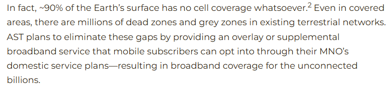 SpacBobby's tweet photo. $ASTS - Did you know 90% of the Earth's surface has no cell coverage?

Even in 2026, billions of people around the world have no or limited mobile internet access. Among a global population of 8.2 billion, 5.8 billion unique cellular subscribers move in and out of basic and broadband wireless coverage daily, while more than 3.4 billion people are unable to access cellular broadband. Of these, 3 billion have a usage gap and 400 million have no cell coverage.

AST SpaceMobile's TAM is enormous....😎 

- Hennessy Funds