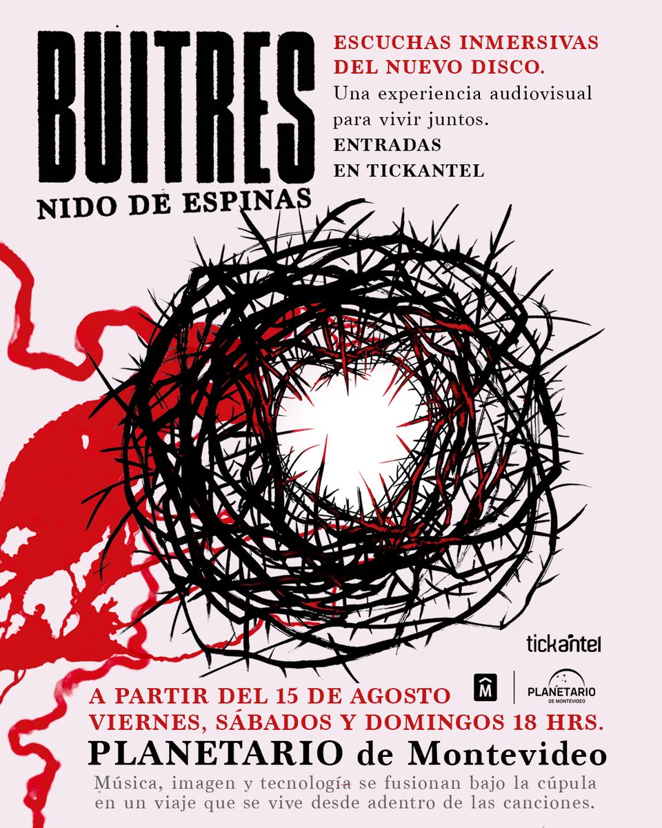 buitresok's tweet photo. El 15 de Agosto comienzan las escuchas de “Nido de Espinas” en el Planetario de Montevideo.
Entradas en Tickantel. https://t.co/qIGhx6MPDY