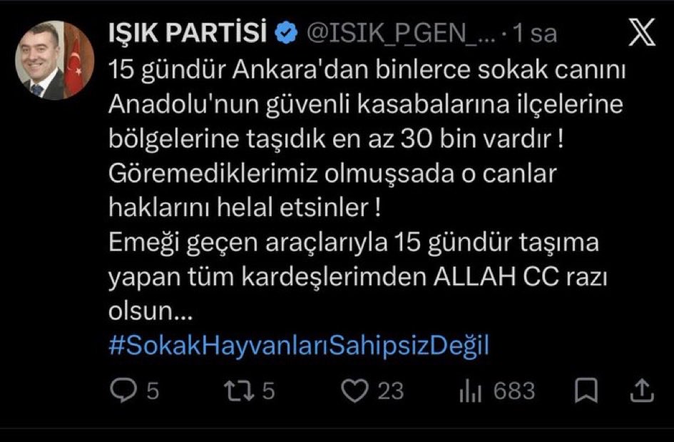 BulutGulcuN's tweet photo. Bu bir itiraf değil mi? 30 bin başıboş hayvanı toplayıp sokağa salmışlar.  Bir siyasi parti başkanı kanunlara uymak zorunda değil mi? 
@mustafaciftcitr @abakingurlek https://t.co/iVbsiqHvSe