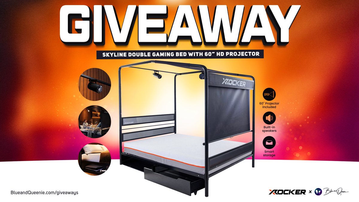 QueenieandBlue's tweet photo. 🔥 PROJECTOR GAMING BED #GIVEAWAY 🔥

Enter for a chance to win X Rocker's Skyline Double Gaming Bed with 60" HD Projector worth £650 and get the comfiest gaming gift!

🔹Follow @QueenieandBlue 
🔹Follow @XRockerGaming 
🔸Repost
🔸Tag a friend
📣Enter https://t.co/wusBYRFKns #ad https://t.co/XrotdKPttl