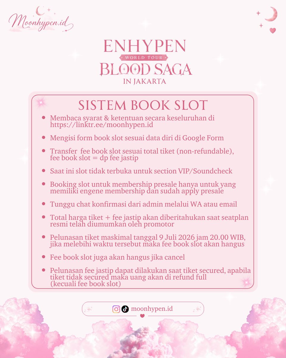 TiaraMp_'s tweet photo. Hi engene aku buka jastip UMKM buat enhypen, aku nonton juga kalo tiketnya secured❤️‍🔥

✨ Booking Slot Rp 50.000/tiket
💸 Fee jastip start 250k (include book slot)
🤍 Only 10

🔗 Bisa langsung daftar ya:
https://t.co/JwQS4xJM1o

kemaren aku secured tiket bts, tapi ga VIP ya😌 https://t.co/1jGSg7ymOB