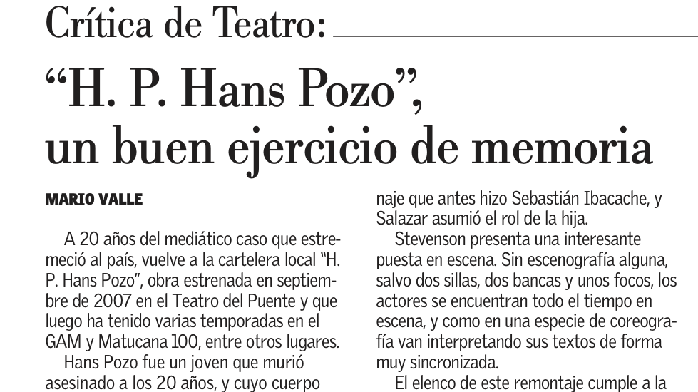 CirculoCriticos's tweet photo. Teatro | "H. P. Hans Pozo", un buen ejercicio de memoria - Por Mario Valle #circulocriticosarte https://t.co/4PGXCO25xH https://t.co/hywbEGzUQE