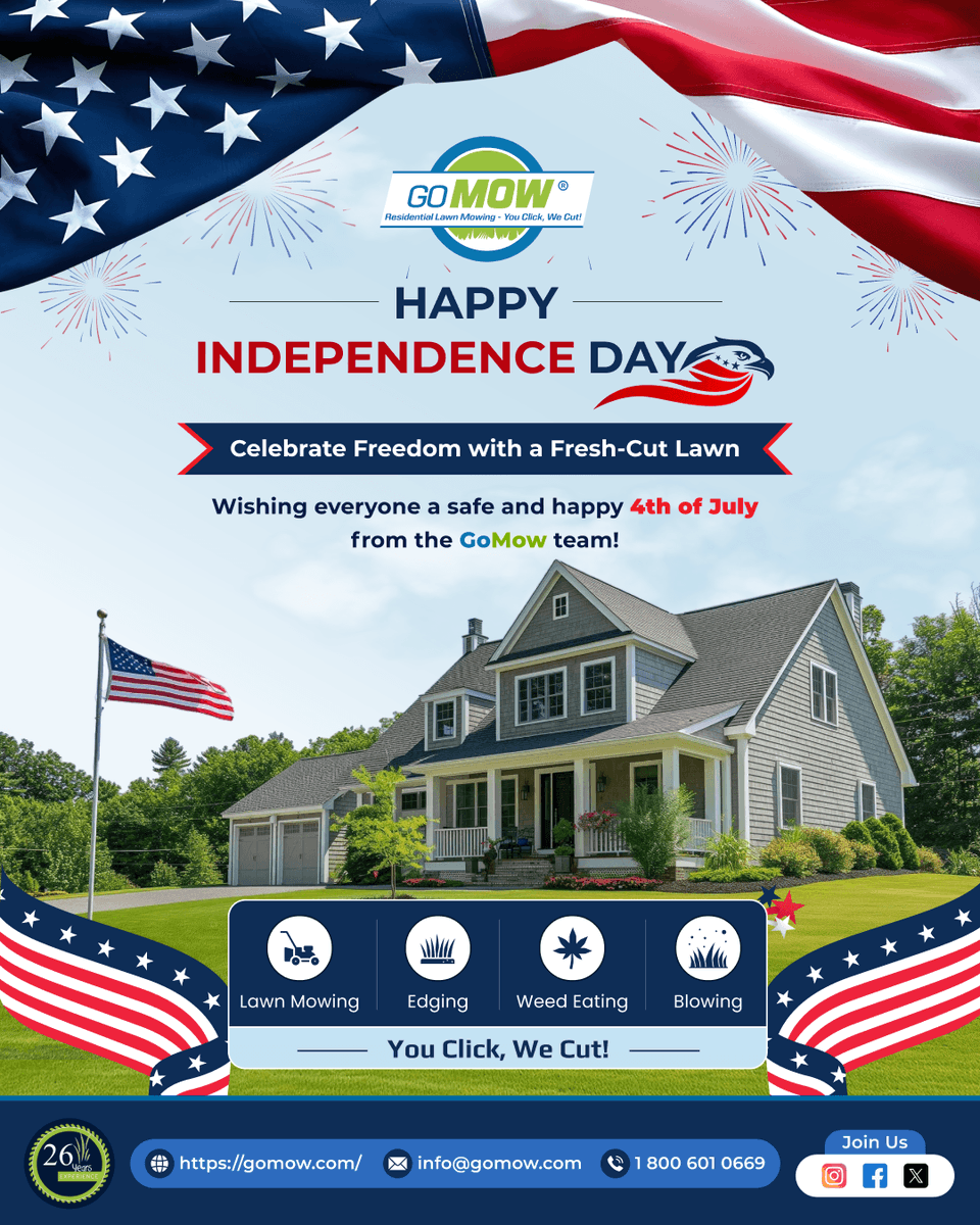 GoMowOfficial's tweet photo. Happy Independence Day! 🇺🇸
Wishing everyone a safe and happy 4th of July from the GoMow team!

🌐 Book online: https://t.co/zg5Z3aVbYJ
📞 Get your free quote today: 1-800-601-0669

#HappyIndependenceDay #USAIndependenceDay #CelebrateFreedom #4thOfJuly #GoMow https://t.co/rGkR33sORY