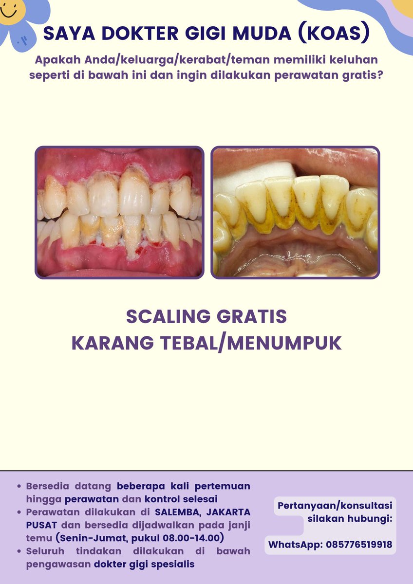 martellians's tweet photo. Halo bagi yang mau scaling atau pembersihan karang gratis, aku kebetulan lagi nyari yang karangnya lumayan tebal dan numpuk, boleh dm dan fotokan kondisi karang giginya ya https://t.co/zQzA0qp8yI