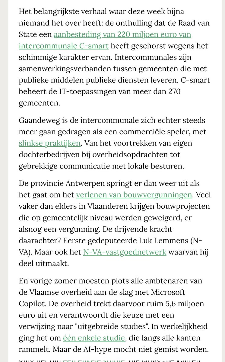Deopiniemaker's tweet photo. Apache de doorn in het oog van corrupt NVA.
Het belangrijkste verhaal waar deze week bijna niemand het over heeft: de onthulling dat de Raad van State een aanbesteding van 220 miljoen euro van intercommunale C-smart heeft geschorst wegens het schimmige karakter ervan. https://t.co/SCJLrJf148