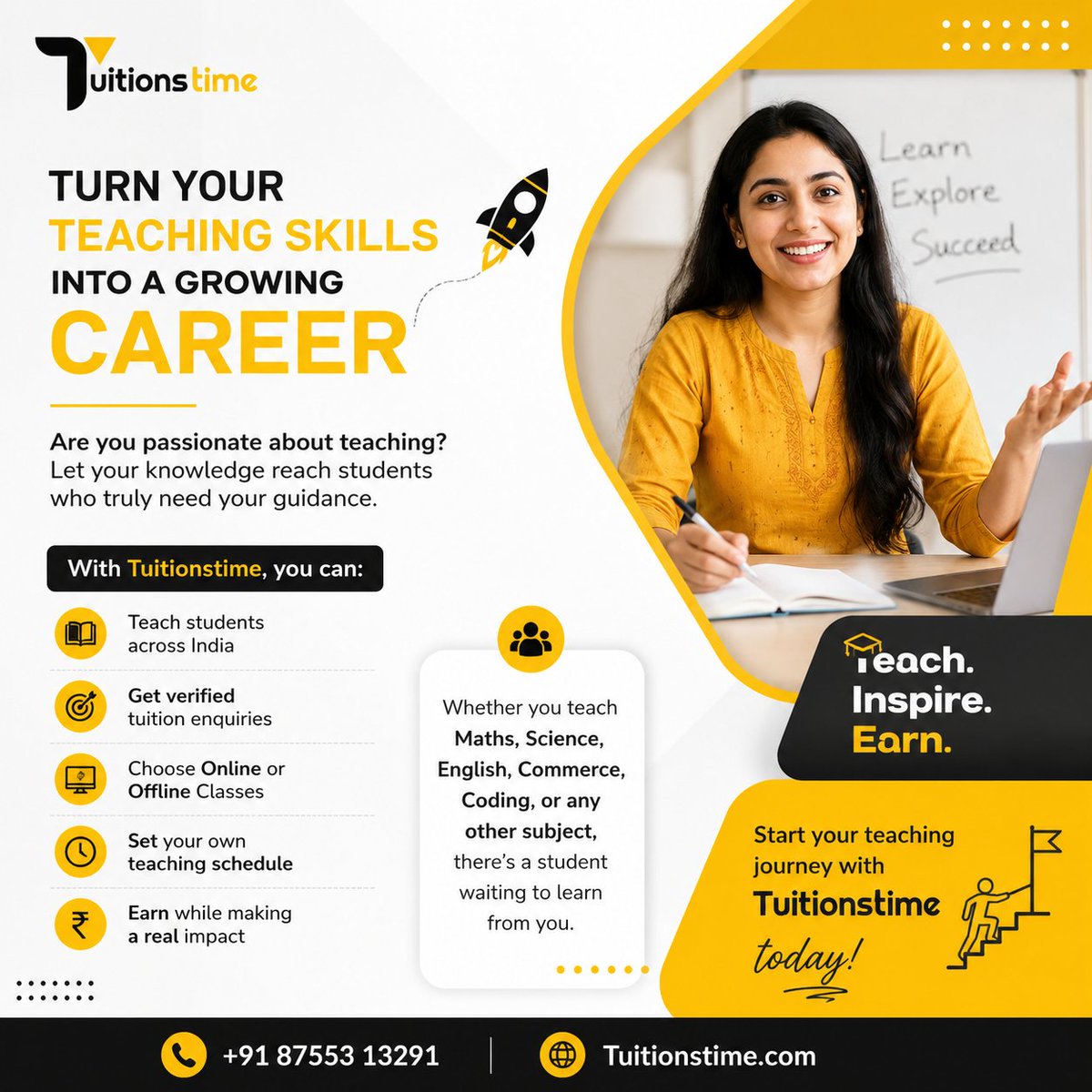 TuitionsTime's tweet photo. 🚀 Turn your teaching skills into a rewarding career with Tuitionstime!

✅ Verified tuition enquiries
📚 Teach across India
💻 Online &amp; Offline classes

Students are waiting for the right tutor—you could be the one!

🌐 https://t.co/LgzFudKyNd

#TutorJobs #OnlineTutor #HomeTutor https://t.co/c9PNc9iT2S