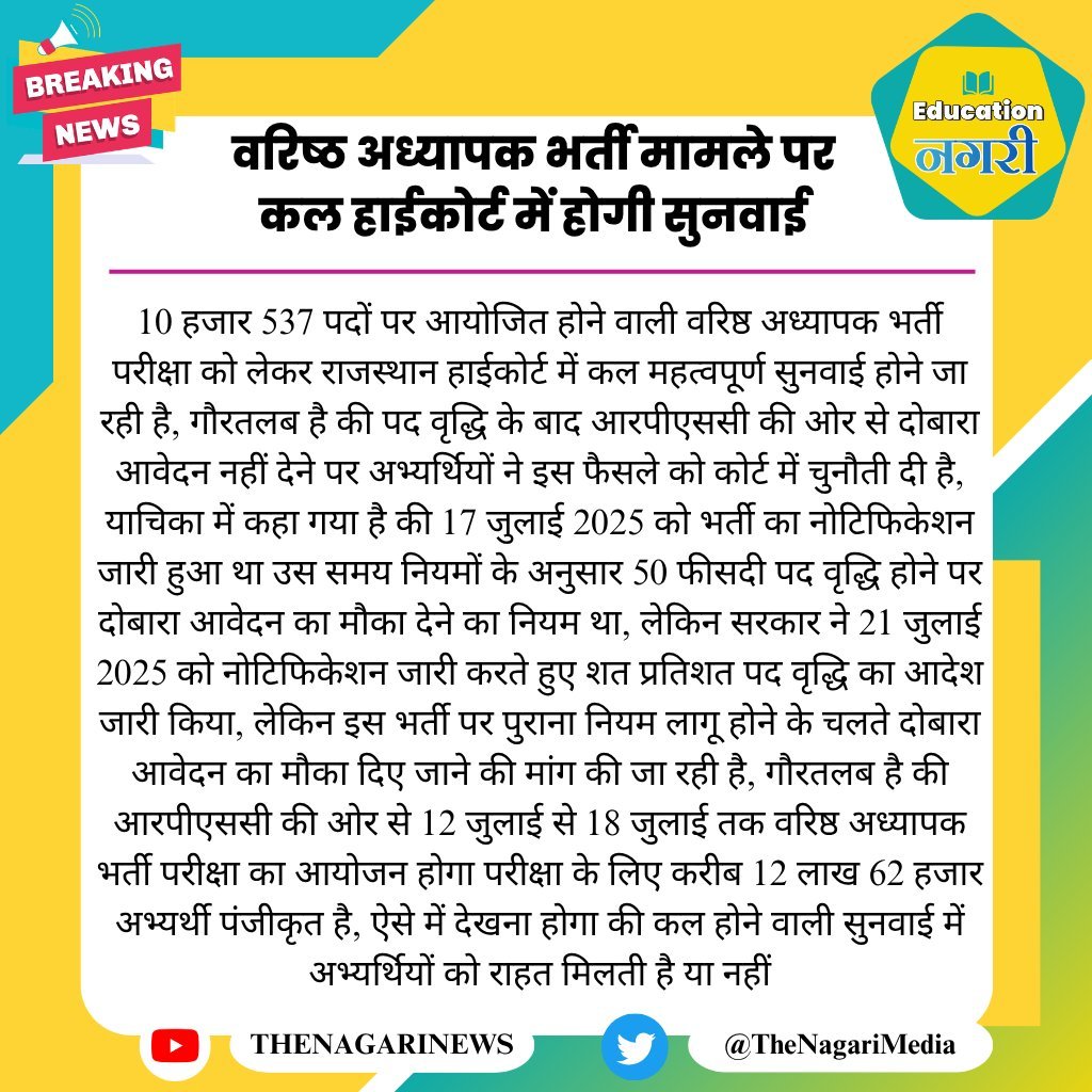 Sunil_Merta2311's tweet photo. वरिष्ठ अध्यापक भर्ती मामले पर कल हाईकोर्ट में होगी सुनवाई
#EducationNagari #RPSC_सैकेंड_ग्रेड_शिक्षक_भर्ती_फॉर्म_रिओपन_करो #RPSC_सैकेंड_ग्रेड_शिक्षक_भर्ती_2025 #RPSC_सैकेंड_ग्रेड_शिक्षक_भर्ती_फॉर्म_रिओपन https://t.co/VKw6EVDoM9