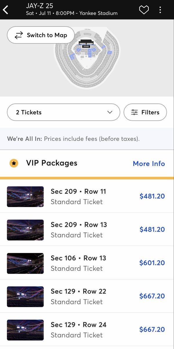 Ticket_Help2022's tweet photo. . @LiveNation announced these  Jay-Z shows were sold out as seen on their post.

Magically there are more dynamically priced tickets available now closer to show.

Were they just holding back tickets to trick fans into buying VIP packages, platinum tickets or resale?

Live Nation and Ticketmaster never deserve your trust, ever.
