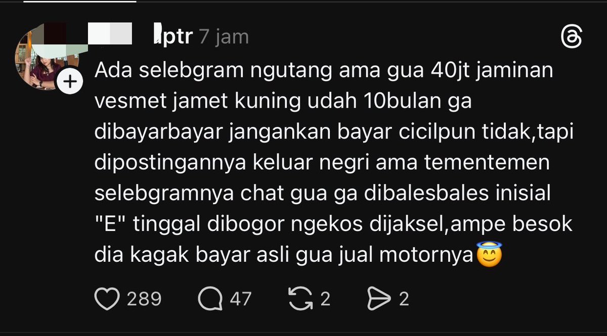 xiaomeiyz's tweet photo. Brandingan selebgram “E” ini hedon bgt di sosmed, tau nya duit ngutang dan ga mau bayar2 ya 🫵😆 https://t.co/5OqURml5AF