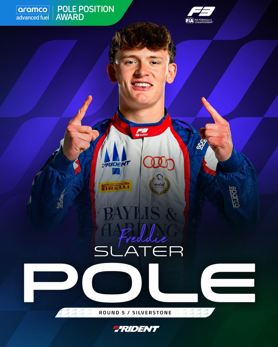 Formula3's tweet photo. IT TASTES BETTER AT HOME! 👏🇬🇧

Freddie Slater takes @aramco pole position at his home event at Silverstone 🥇

#F3 #BritishGP https://t.co/nufKEYpPEE
