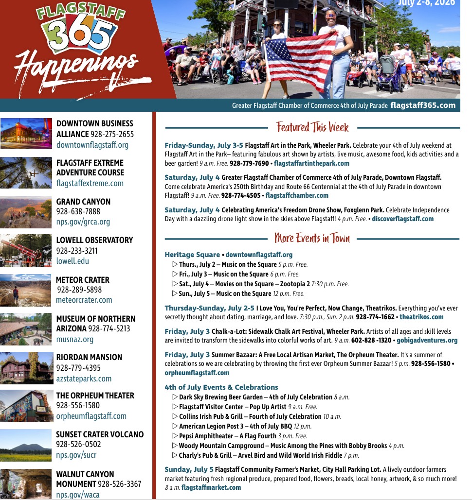 doubletreeflag's tweet photo. Celebrate 4th of July week in Flagstaff! 🇺🇸 From the downtown parade to Art in the Park, live music, markets &amp; family fun, there’s so much to enjoy. Make DoubleTree by Hilton Flagstaff your home base for the holiday week. Book your stay today! 🎆 https://t.co/2SdROK8M8d