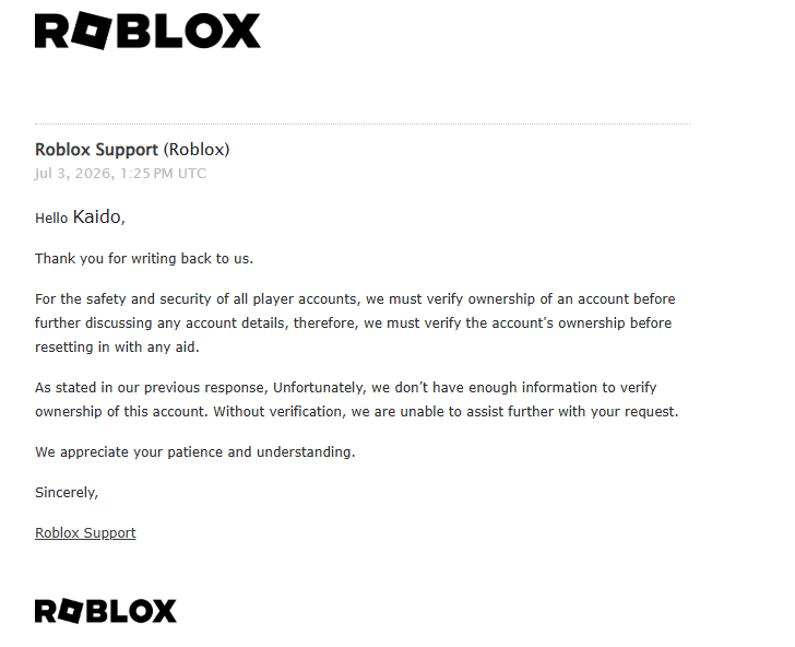 AryanOSMVICTIM's tweet photo. @Dcv20K im getting the same automated response prolly for the 8th time now , i am able to provide account creation location , proof of buying robux in my original locations currency on the same account and proof buying permium https://t.co/qDwIL7arGQ