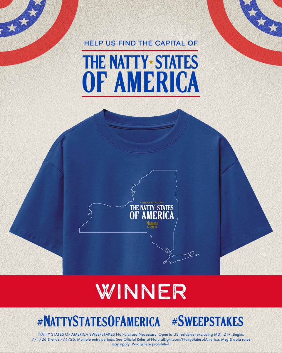 naturallight's tweet photo. The votes are in! New York is the official Natty Capital of America! And you could win one of these LIMITED EDITION TEES to celebrate! Just reply with #NattyStatesOfAmerica #Sweepstakes to enter! https://t.co/BDwNkRxrfo