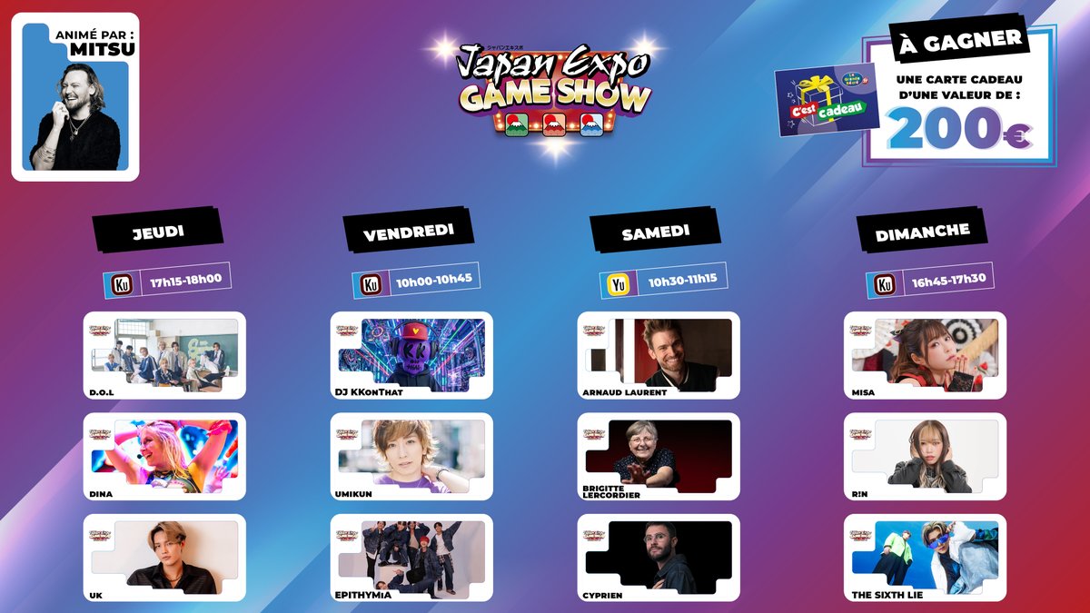 japanexpo's tweet photo. 🇬🇧 THE JAPAN EXPO GAME SHOW IS BACK 🌟

With prestigious guests and amazing prizes, come along every day at Japan Expo 🤩

Thank you to our sponsor @LaGrandeRecre ✨ https://t.co/a8N7JUVcZi