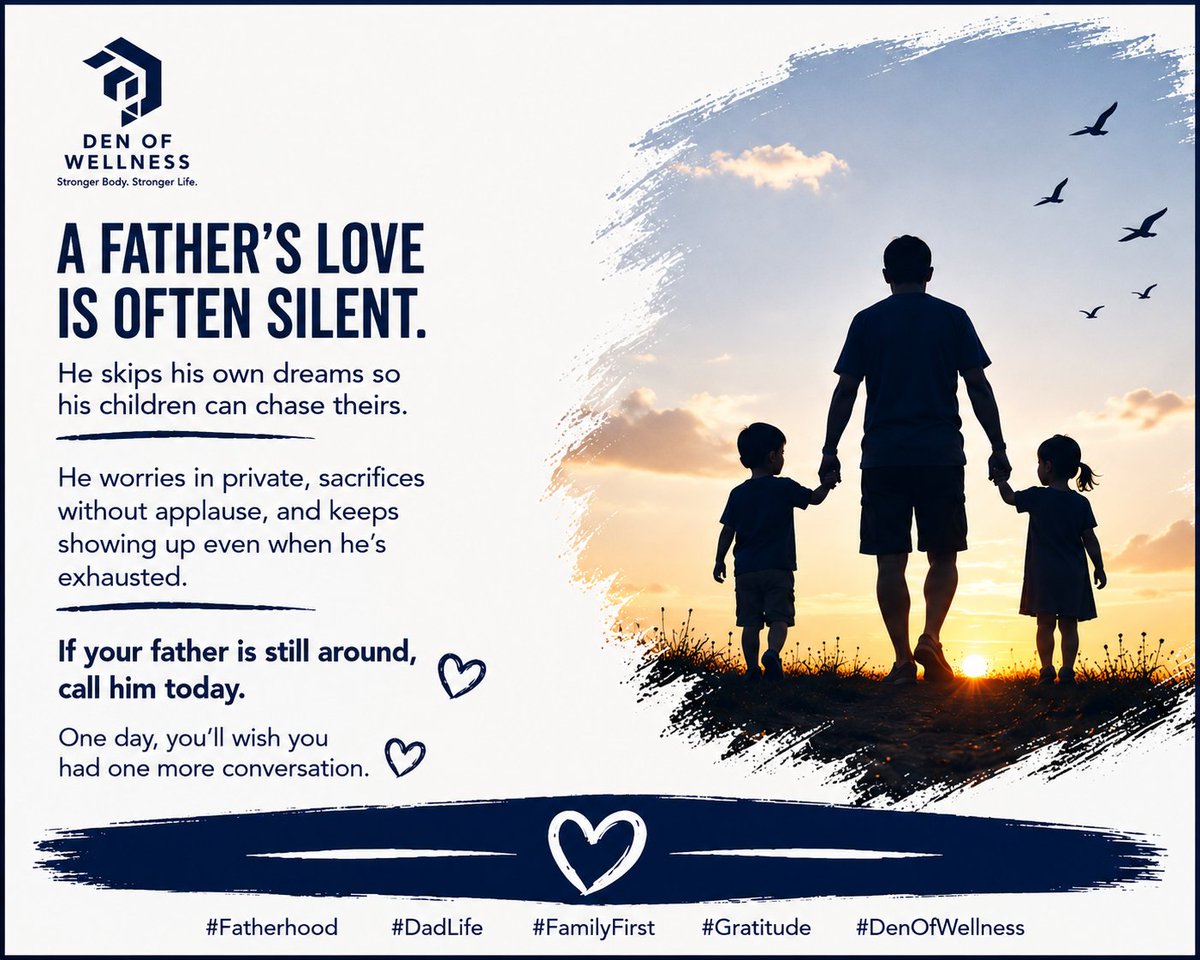 denirya's tweet photo. A father's love is quiet.
He sacrifices without applause. He worries without complaint. He keeps showing up.
If your dad is still here... Call him today.
One day, you'll wish you had one more conversation.
❤️
#Fatherhood #DadLife #FamilyFirst #Gratitude #DenOfWellness https://t.co/gOEaDwGJ4c