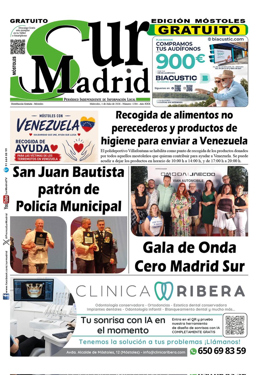 PrensaSurMadrid's tweet photo. 📰 ¡Nueva edición de Sur Madrid Móstoles!
👮‍♂️ Homenaje a San Juan Bautista, patrón de la Policía Municipal.
❤️ Campaña solidaria de recogida de alimentos y productos de higiene para ayudar a Venezuela.
🎙️ Además, la Gala de Onda Cero Madrid Sur.
📍 https://t.co/rZgFekwyY9 https://t.co/1BnDOQbJJ3