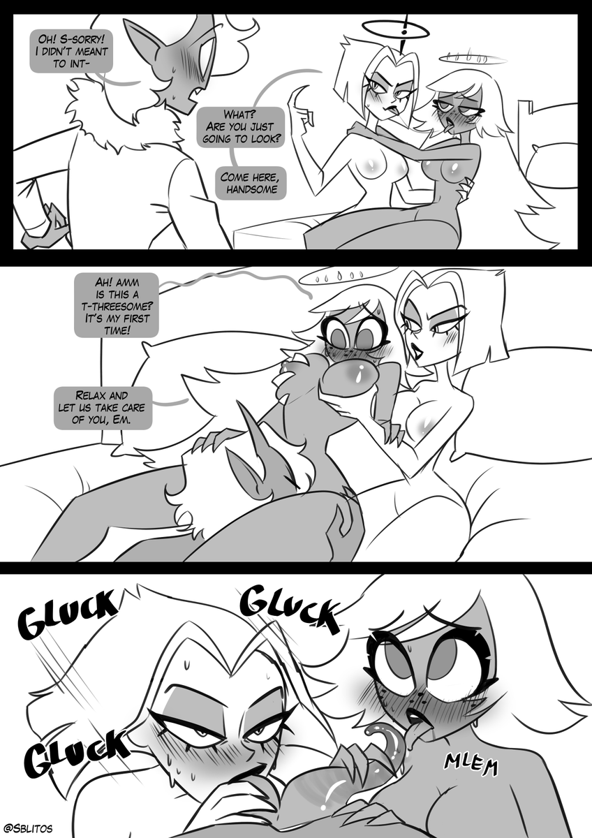 sblitos's tweet photo. Forgot to share this comic comm I did🔥💓 Emily x Lute 🔥🔥 garrr woof woof #nsfw #Hazbinhotel https://t.co/v7grzMQW3M